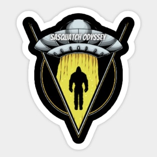 Bigfoot hitches a ride on the Sasquatch Odyssey UFO Sticker